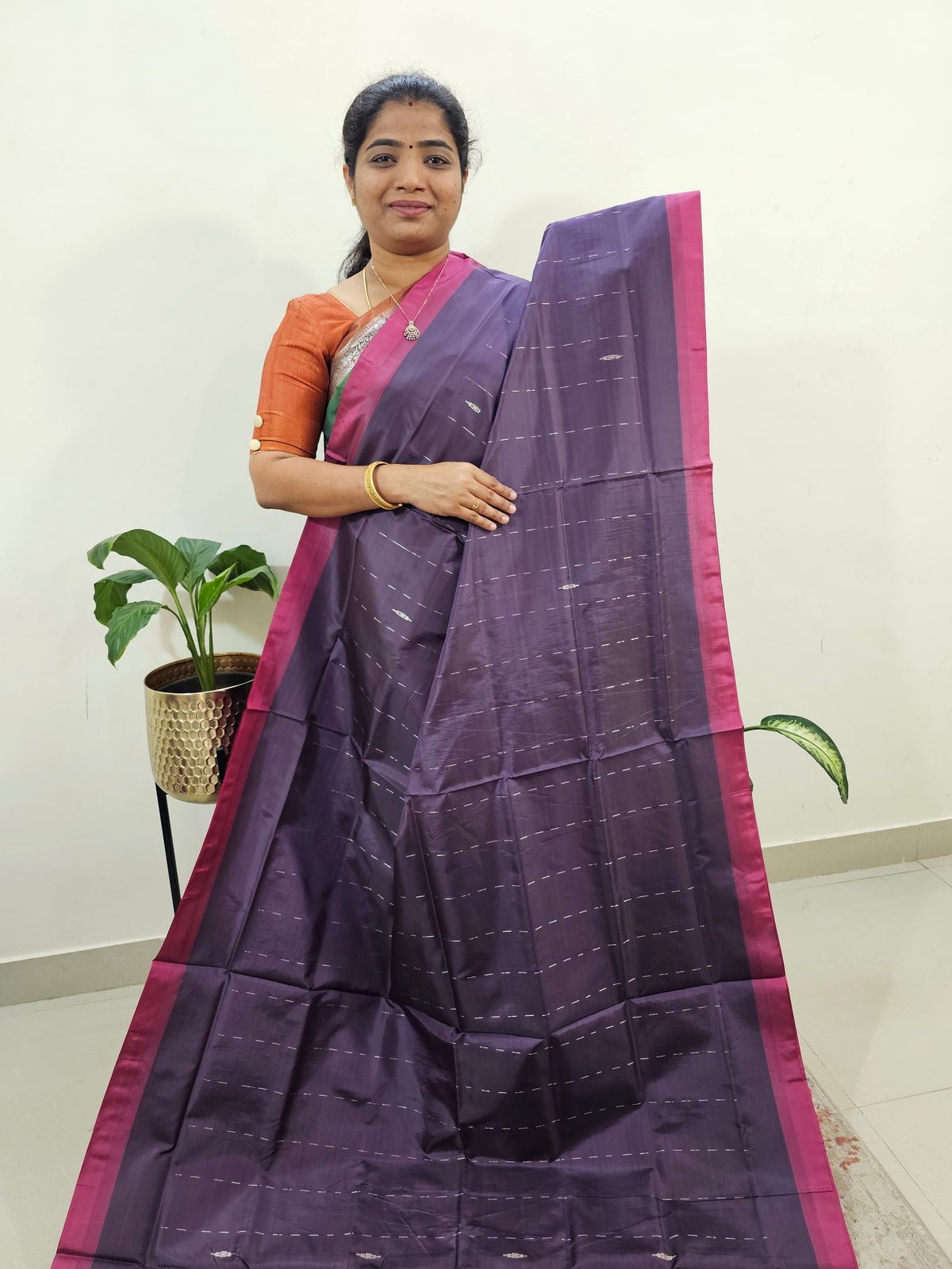 Chinnalampattu Saree with Blouse - Dark Purple with Pink