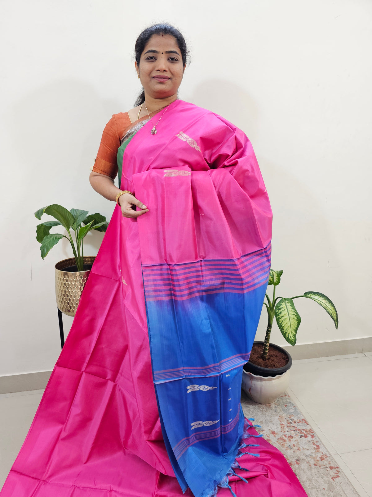 Chinnalampattu Saree with Blouse - Pink with Blue