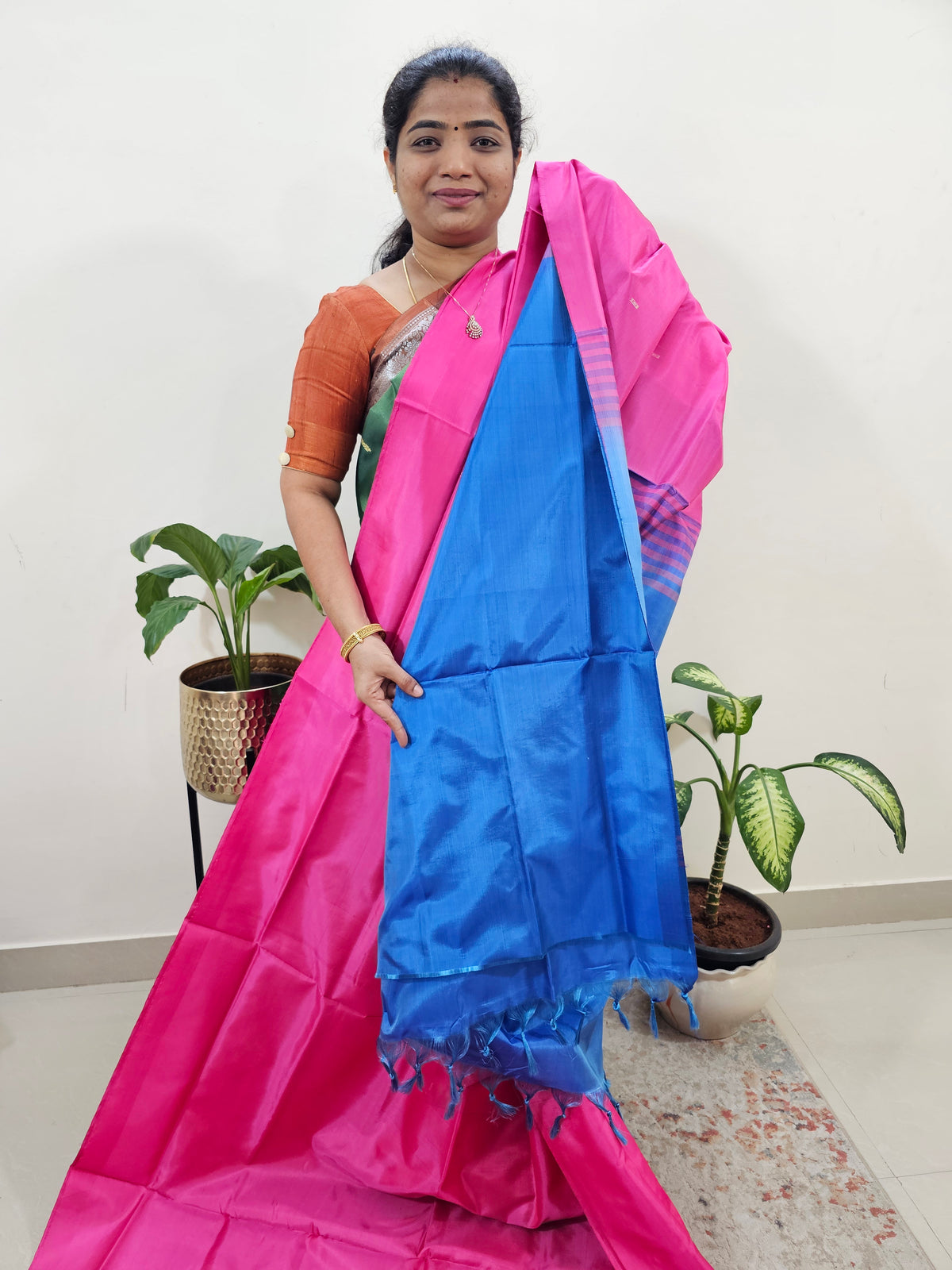 Chinnalampattu Saree with Blouse - Pink with Blue
