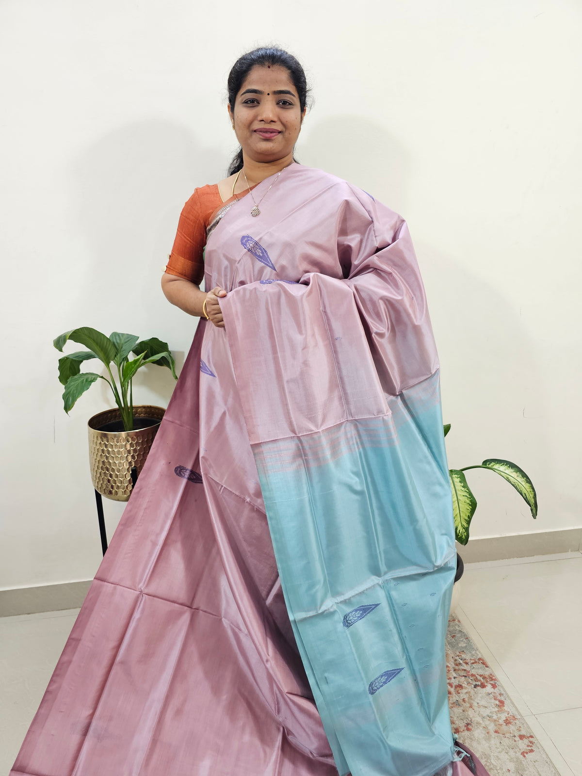 Chinnalampattu Saree with Blouse - Onion Pink with Sea Green