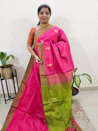 Chinnalampattu Saree with Blouse - Pink with Green