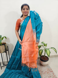 Chinnalampattu Saree with Blouse - Peacock Green with Peach