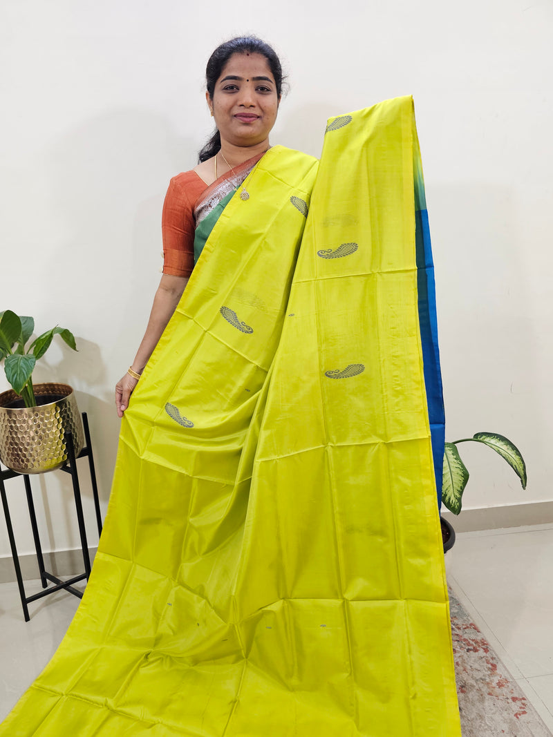 Chinnalampattu Saree with Blouse - Lime Green with Blue