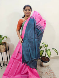 Chinnalampattu Saree with Blouse - Pink with Peacock Green