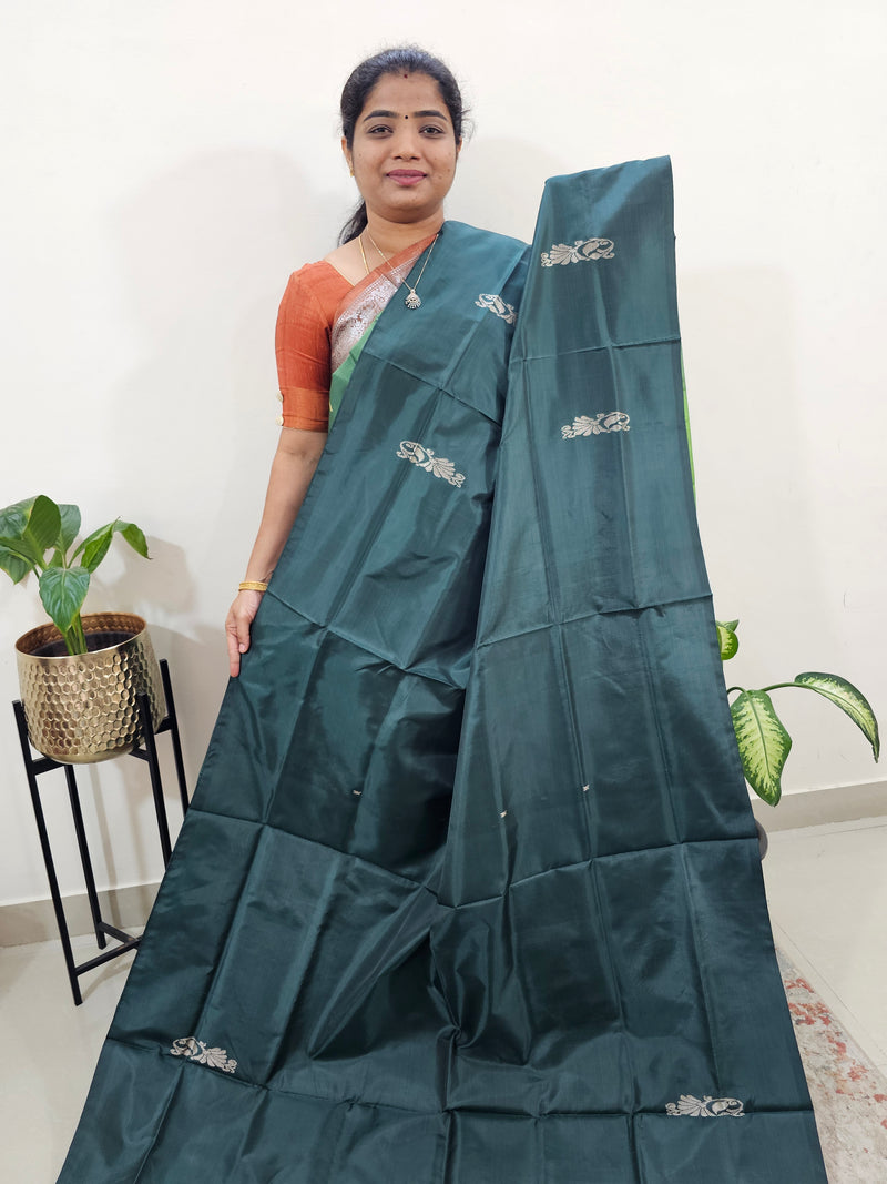 Chinnalampattu Saree with Blouse - Bottle Green with Light Green