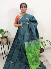 Chinnalampattu Saree with Blouse - Bottle Green with Light Green