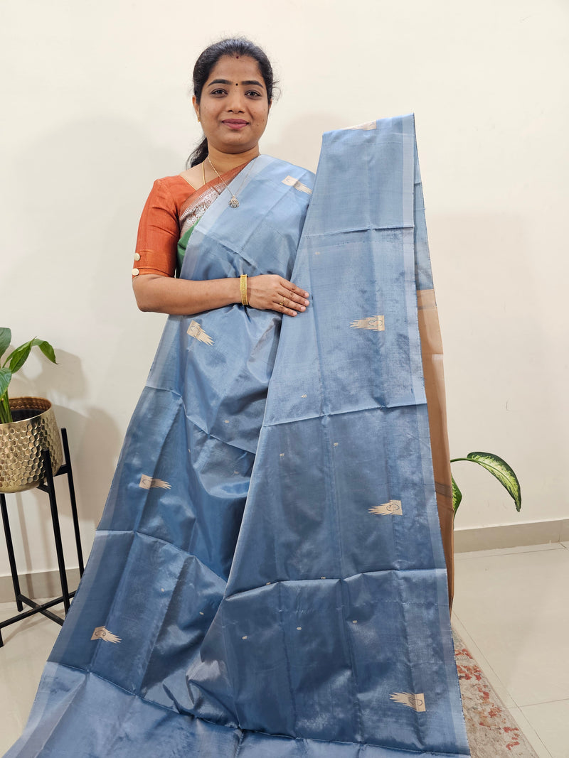 Chinnalampattu Saree with Blouse - Pastel Blue Cum Grey with Cream