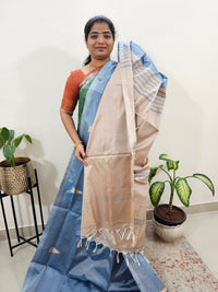 Chinnalampattu Saree with Blouse - Pastel Blue Cum Grey with Cream