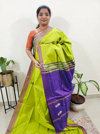 Chinnalampattu Saree with Blouse - Lime Green with Purple