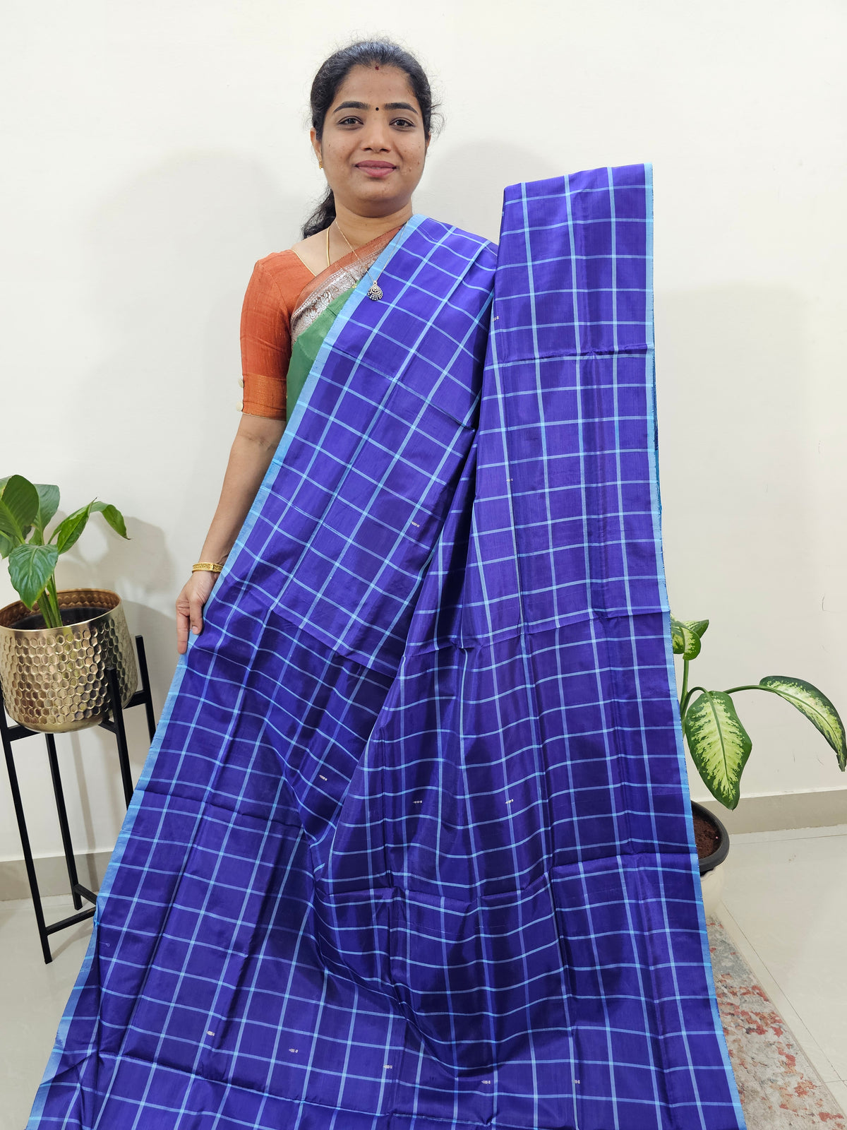Chinnalampattu Saree with Blouse - Dark Violet with Light Blue