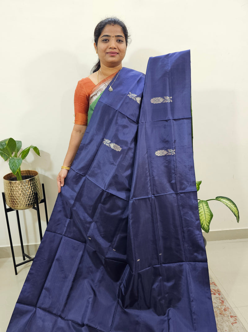 Chinnalampattu Saree with Blouse - Dark Blue with Green