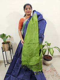 Chinnalampattu Saree with Blouse - Dark Blue with Green