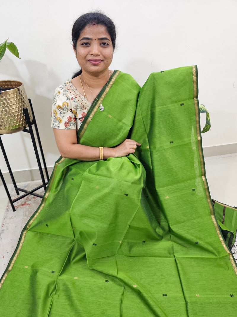 Pure Handloom Maheshwari Silk Cotton Weaves - Green with Black