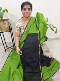 Pure Handloom Maheshwari Silk Cotton Weaves - Green with Black