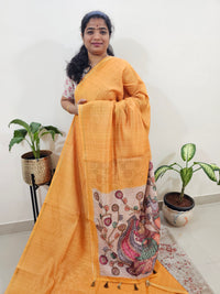 Chanderi Saree with Zari Border - Mustard Yellow