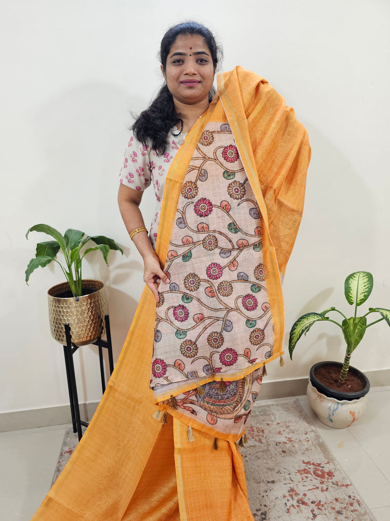 Chanderi Saree with Zari Border - Mustard Yellow