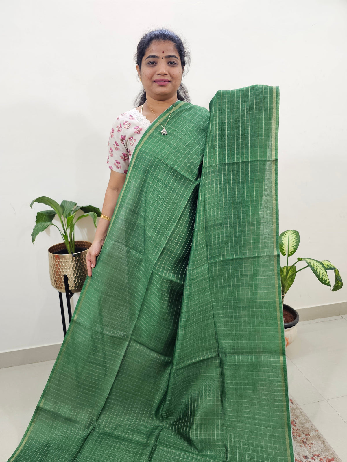 Chanderi Saree with Zari Border - Green