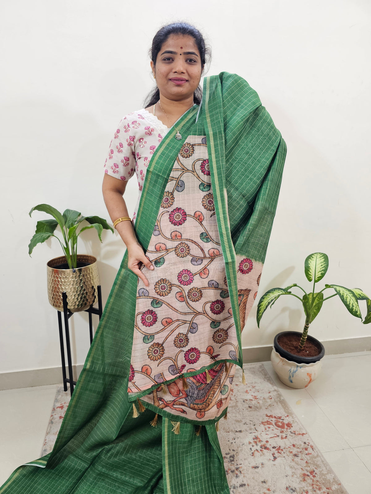 Chanderi Saree with Zari Border - Green