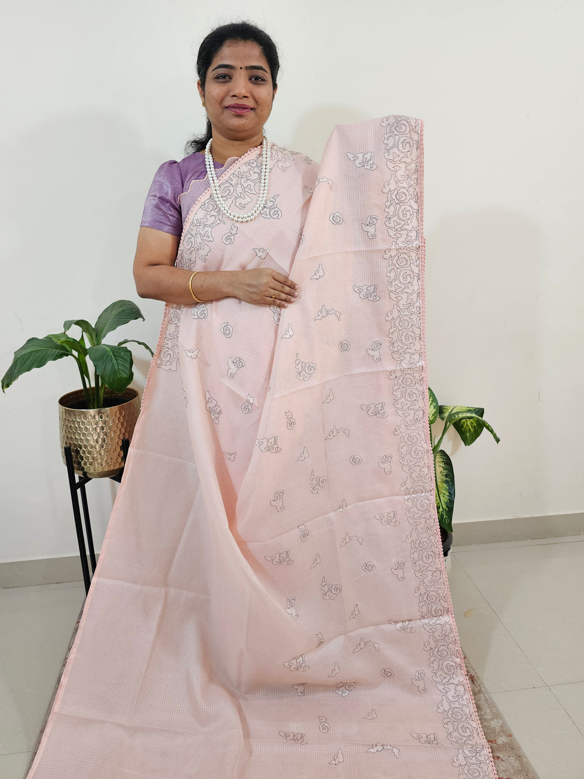 Premium Kota Designer Saree with Classy Emboridery Work - Peach