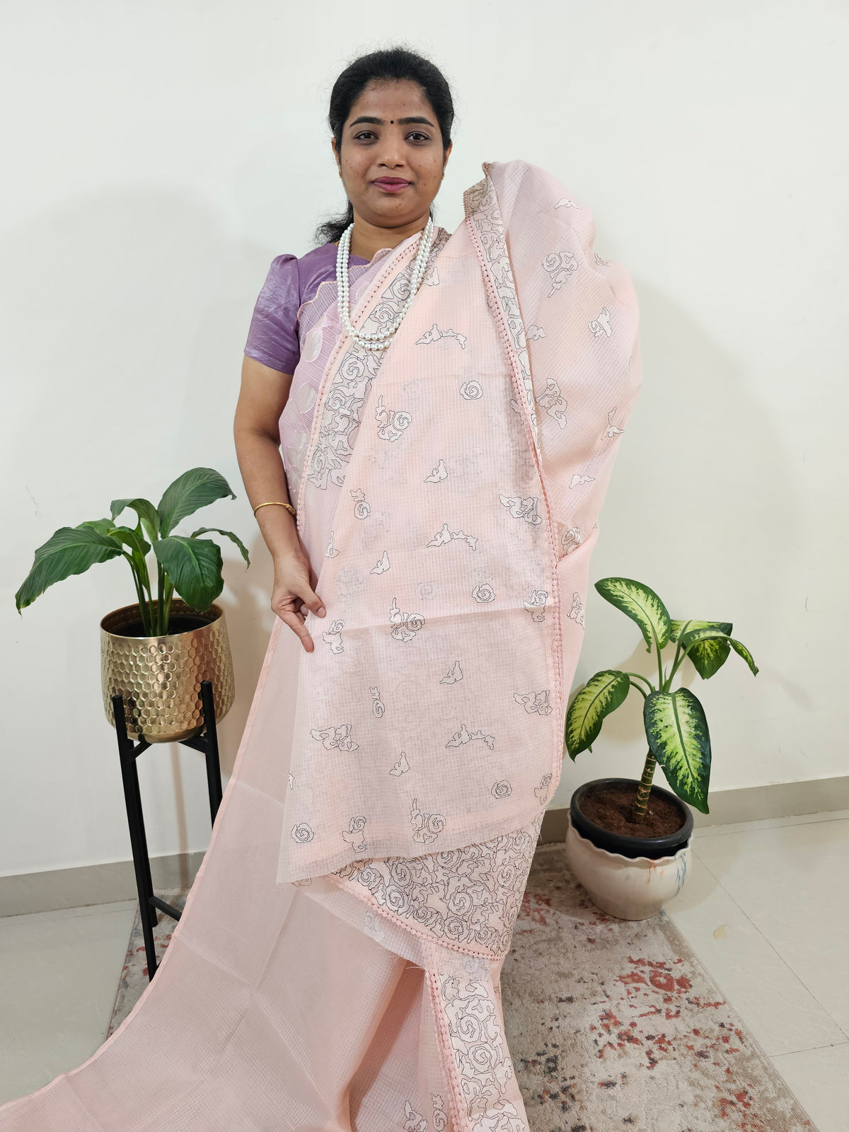 Premium Kota Designer Saree with Classy Emboridery Work - Peach