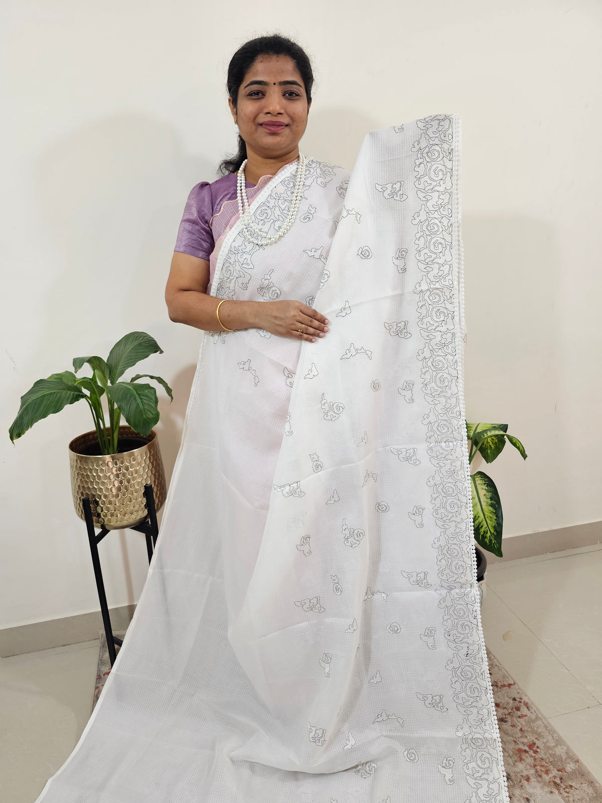 Premium Kota Designer Saree with Classy Emboridery Work - White