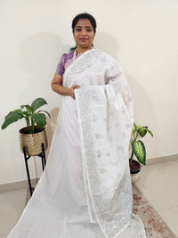 Premium Kota Designer Saree with Classy Emboridery Work - White