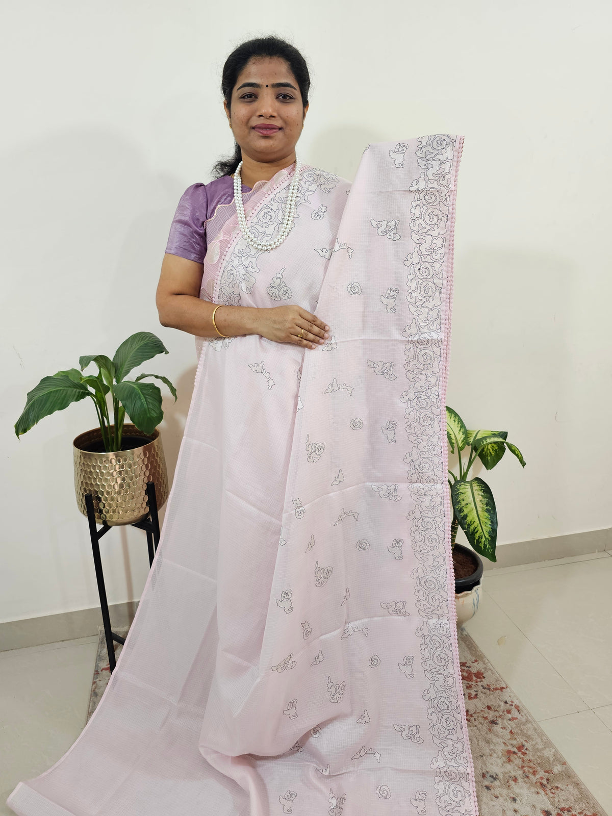 Premium Kota Designer Saree with Classy Emboridery Work - Pink
