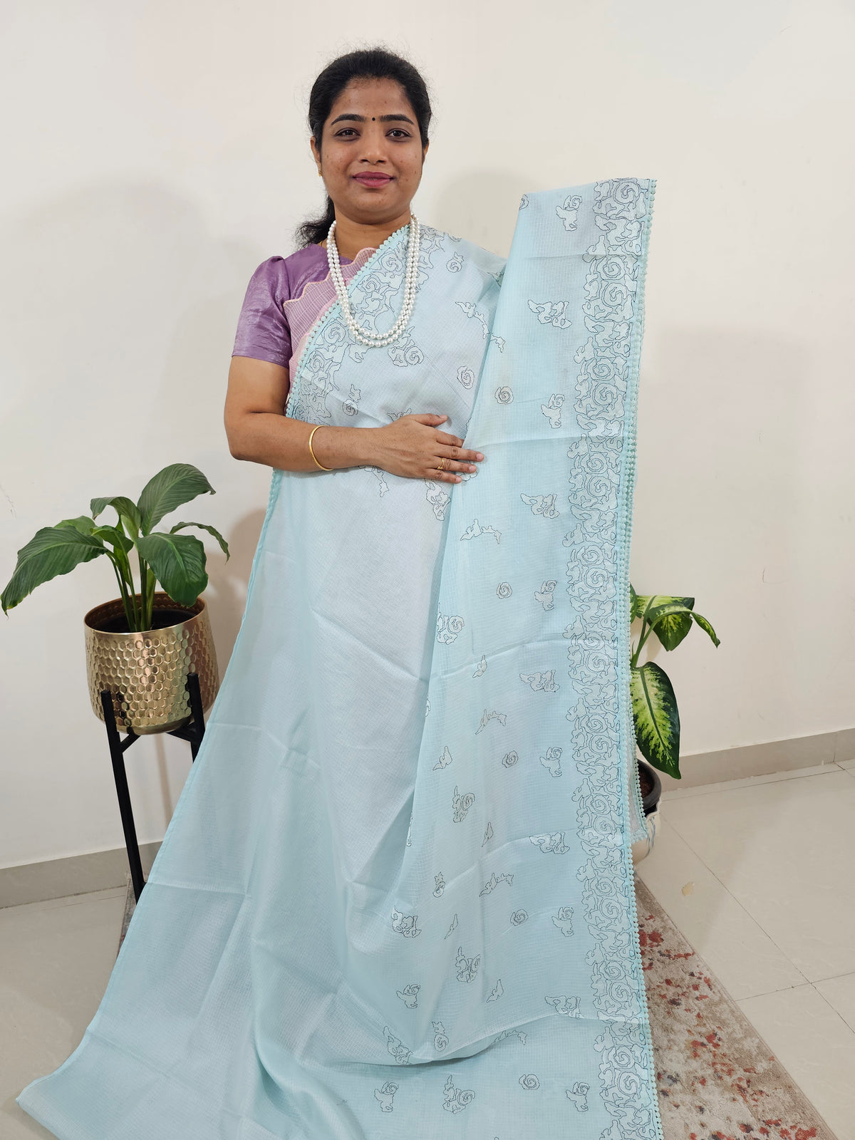 Premium Kota Designer Saree with Classy Emboridery Work - Blue