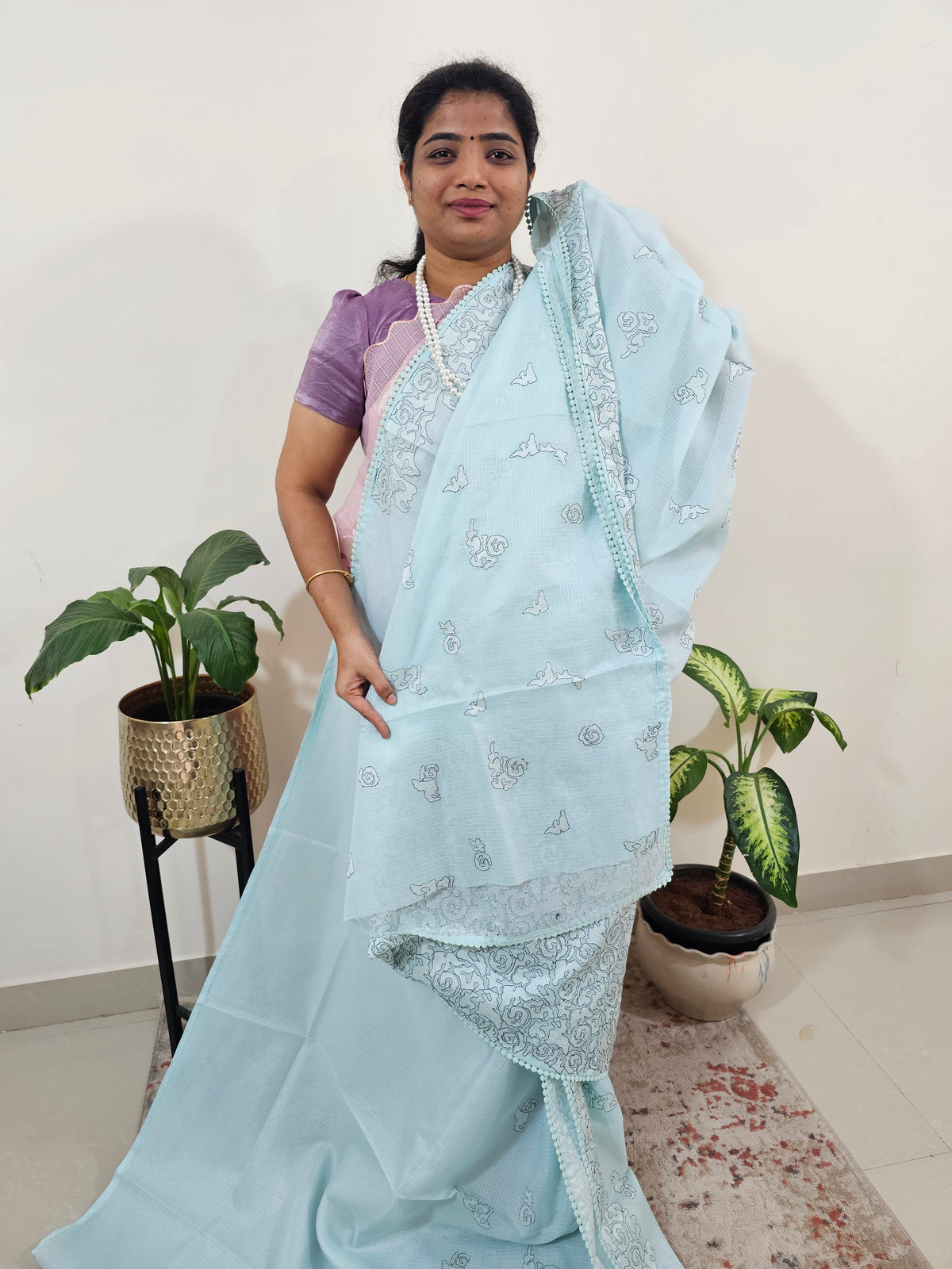 Premium Kota Designer Saree with Classy Emboridery Work - Blue