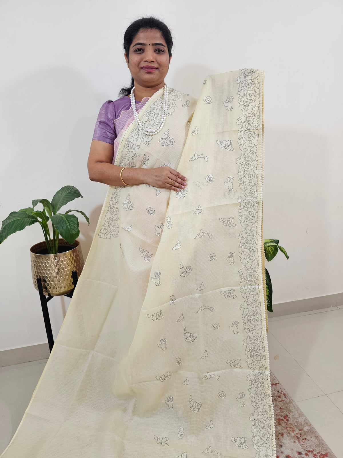 Premium Kota Designer Saree with Classy Emboridery Work - Sandal