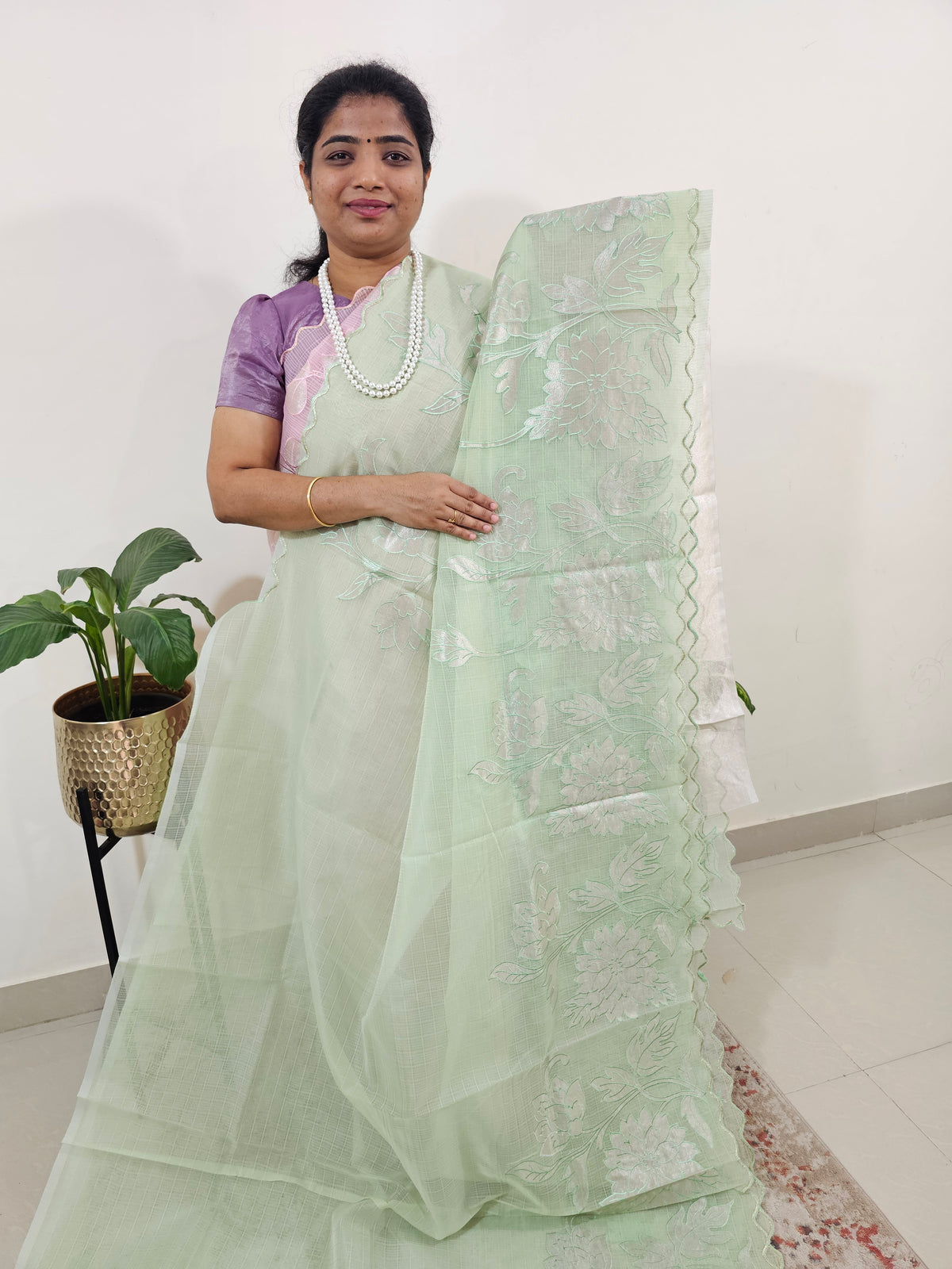 Premium Kota Designer Saree with Classy Patch Work - Mint