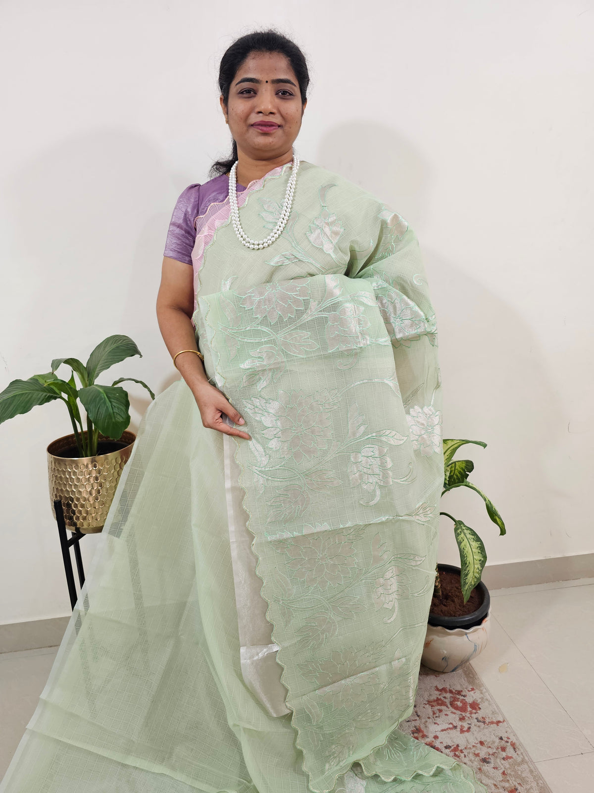 Premium Kota Designer Saree with Classy Patch Work - Mint