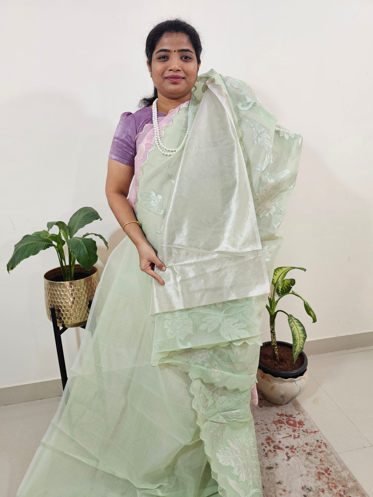 Premium Kota Designer Saree with Classy Patch Work - Mint
