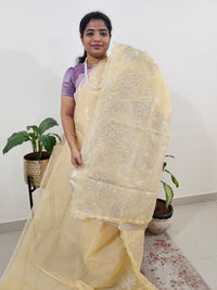 Premium Kota Designer Saree with Classy Patch Work - Pastel Yellow