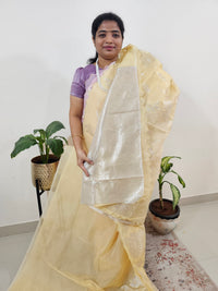 Premium Kota Designer Saree with Classy Patch Work - Pastel Yellow