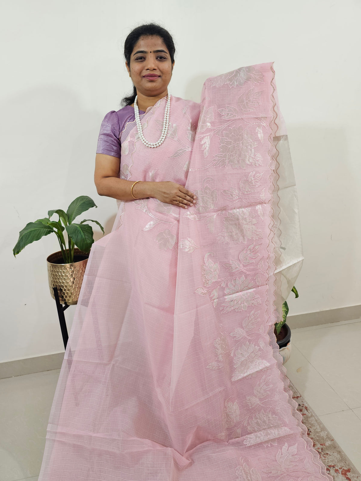 Premium Kota Designer Saree with Classy Patch Work - Peach