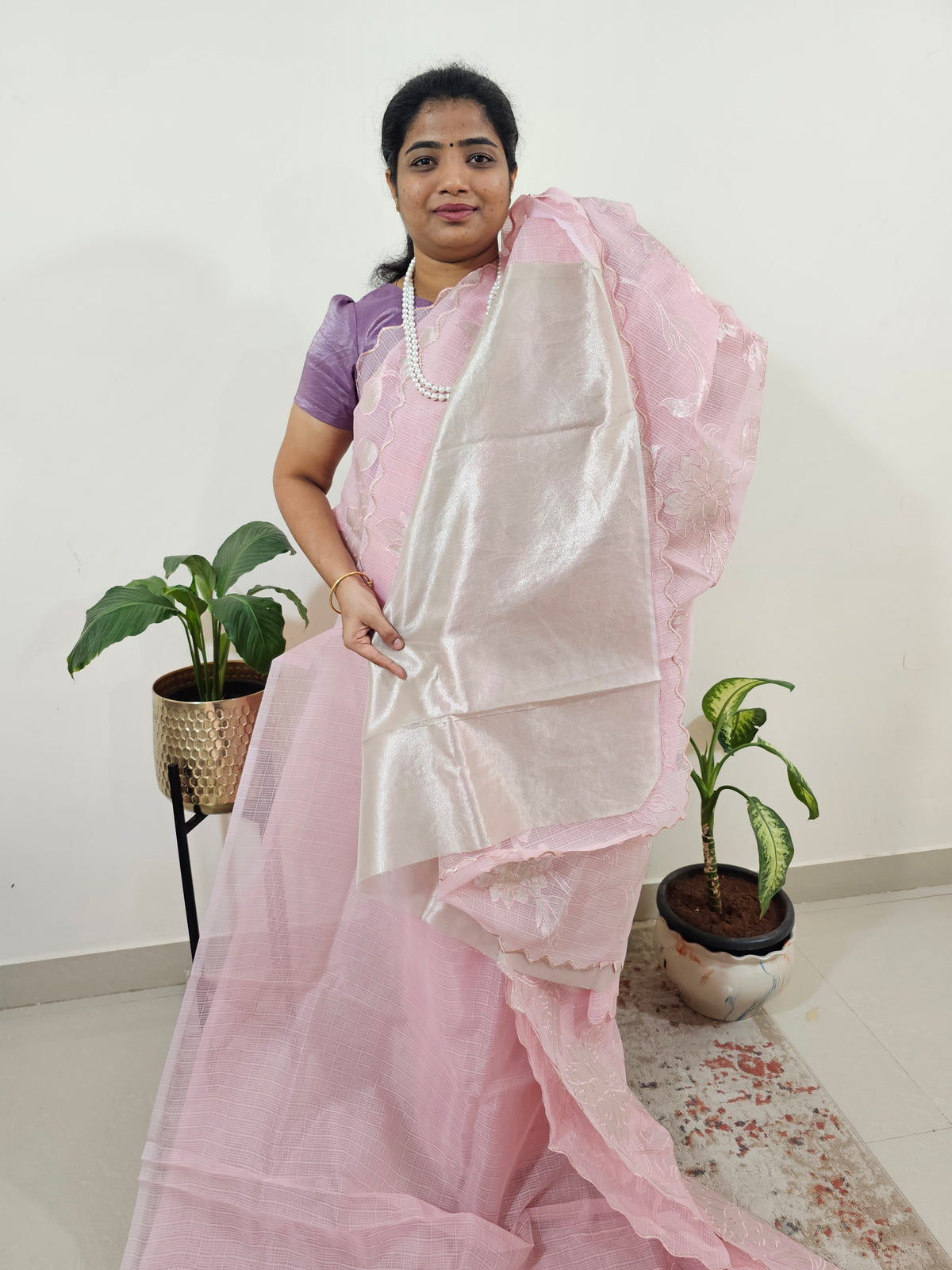 Premium Kota Designer Saree with Classy Patch Work - Peach