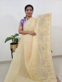 Premium Kota Designer Saree with Classy Patch Work - Pastel Yellow
