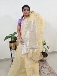 Premium Kota Designer Saree with Classy Patch Work - Pastel Yellow