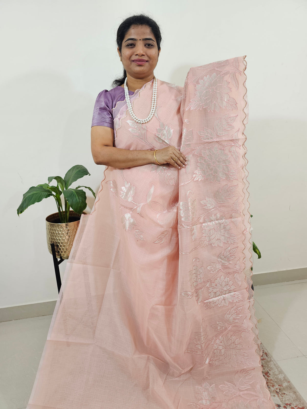 Premium Kota Designer Saree with Classy Patch Work - Peach
