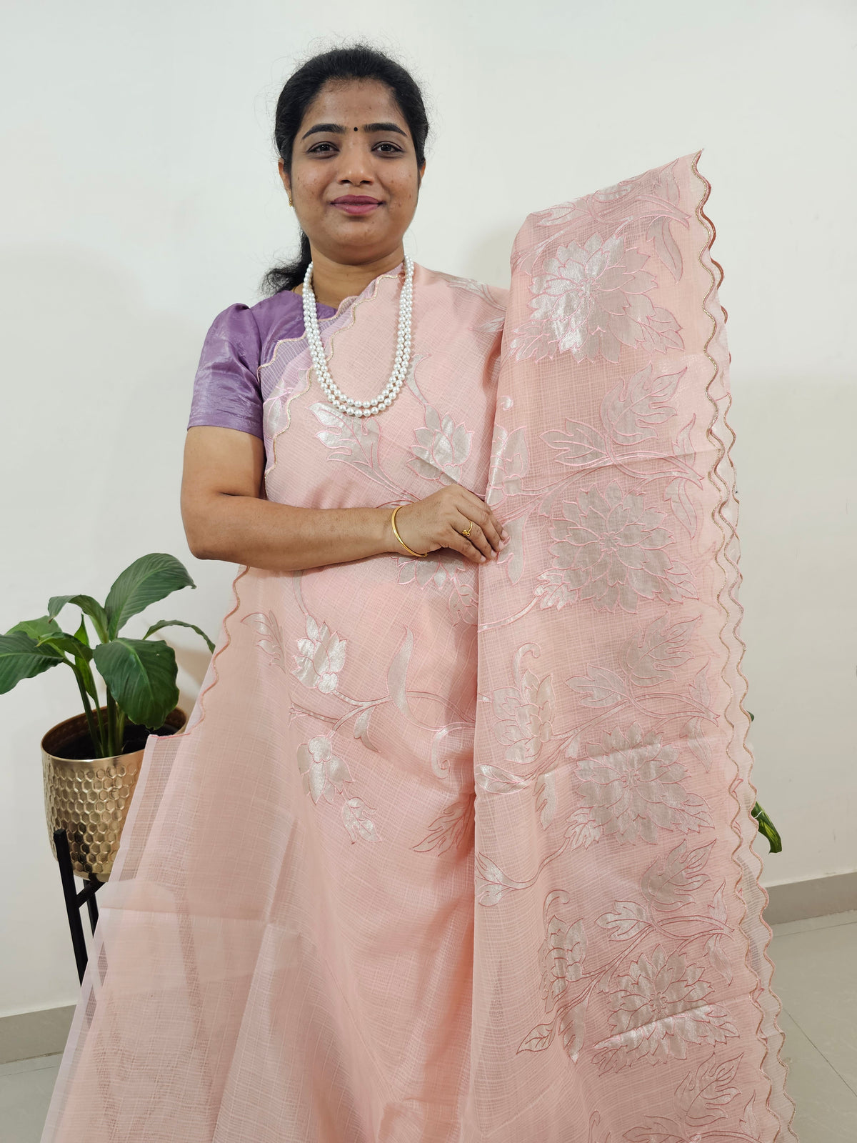Premium Kota Designer Saree with Classy Patch Work - Peach