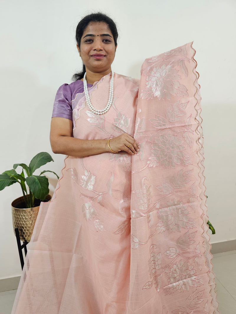 Premium Kota Designer Saree with Classy Patch Work - Peach