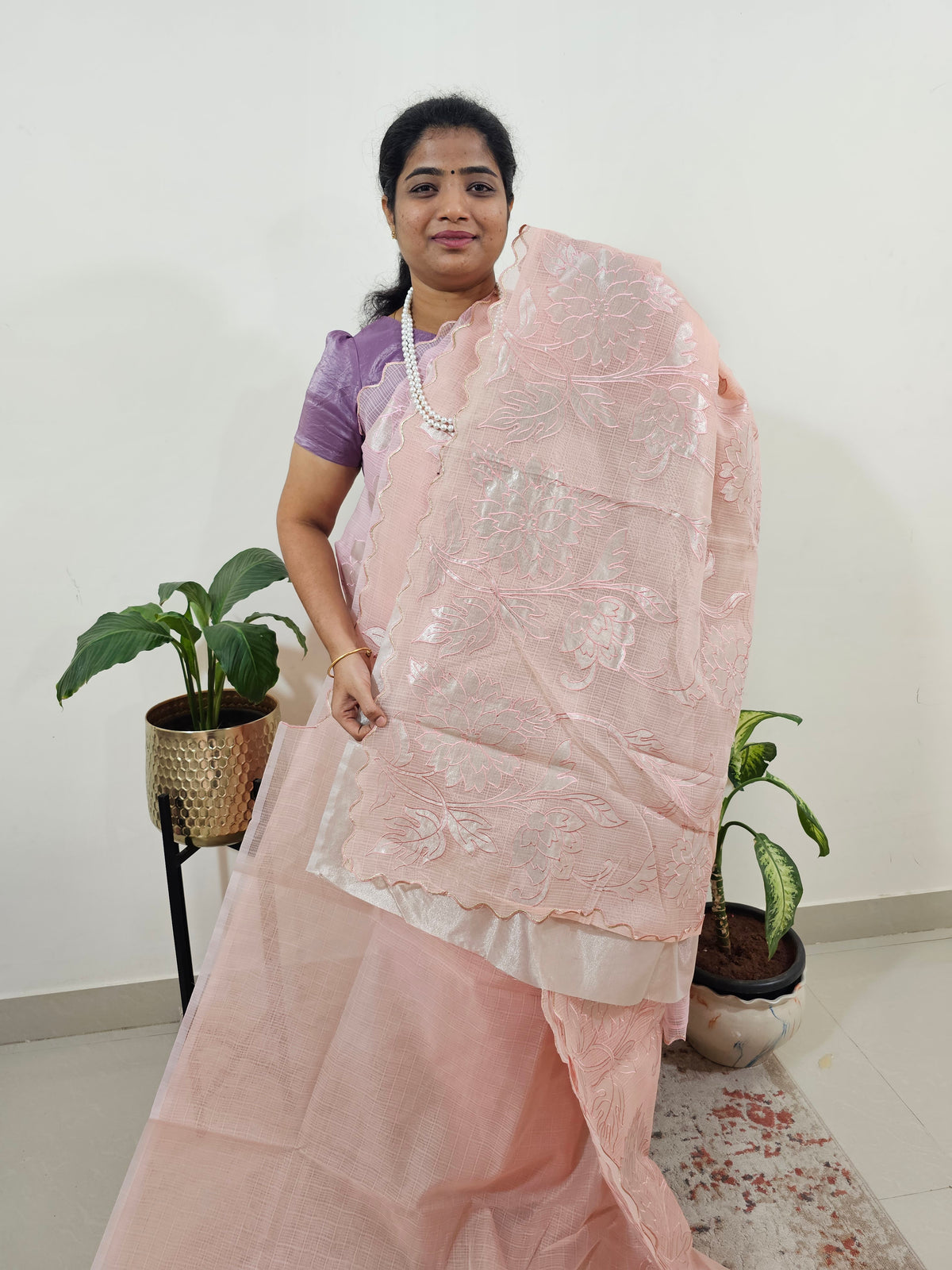 Premium Kota Designer Saree with Classy Patch Work - Peach