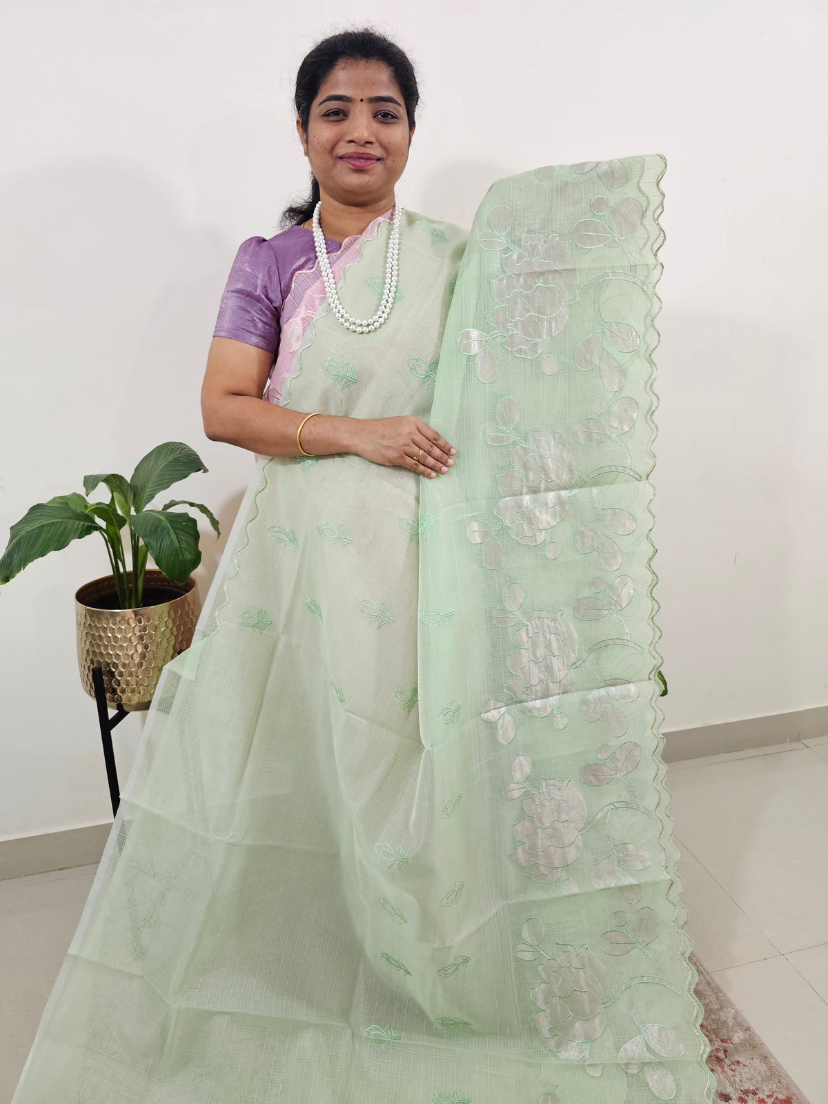 Premium Kota Designer Saree with Classy Patch Work - Mint