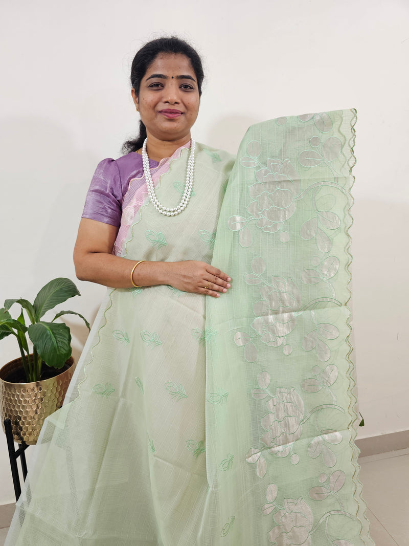 Premium Kota Designer Saree with Classy Patch Work - Mint