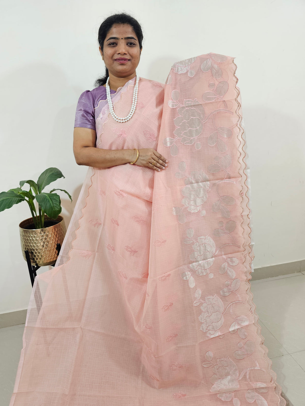 Premium Kota Designer Saree with Classy Patch Work - Pastel Peach