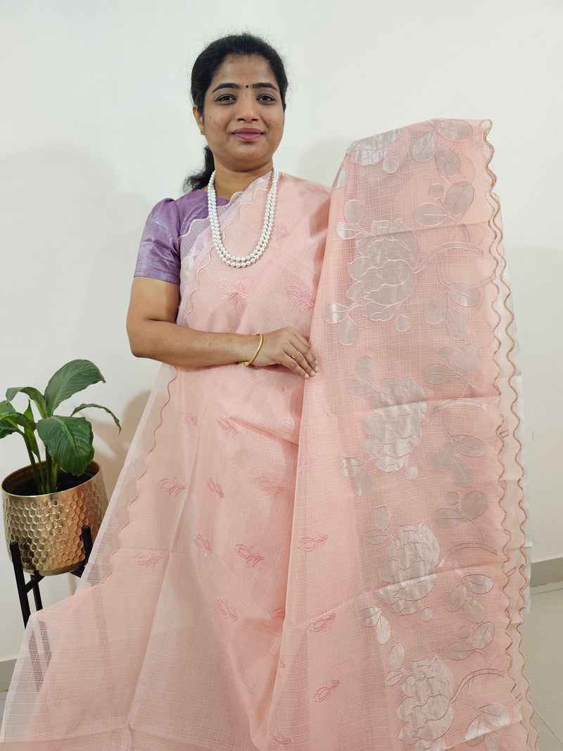 Premium Kota Designer Saree with Classy Patch Work - Pastel Peach
