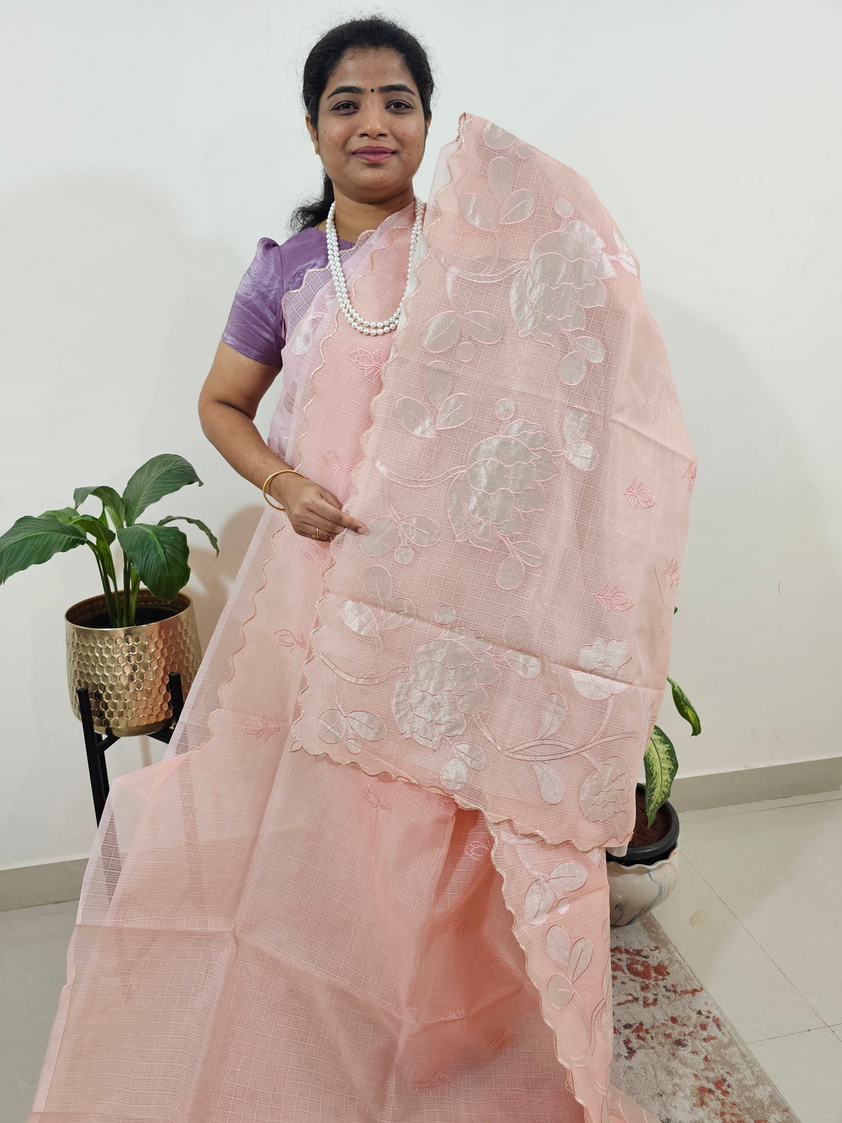 Premium Kota Designer Saree with Classy Patch Work - Pastel Peach