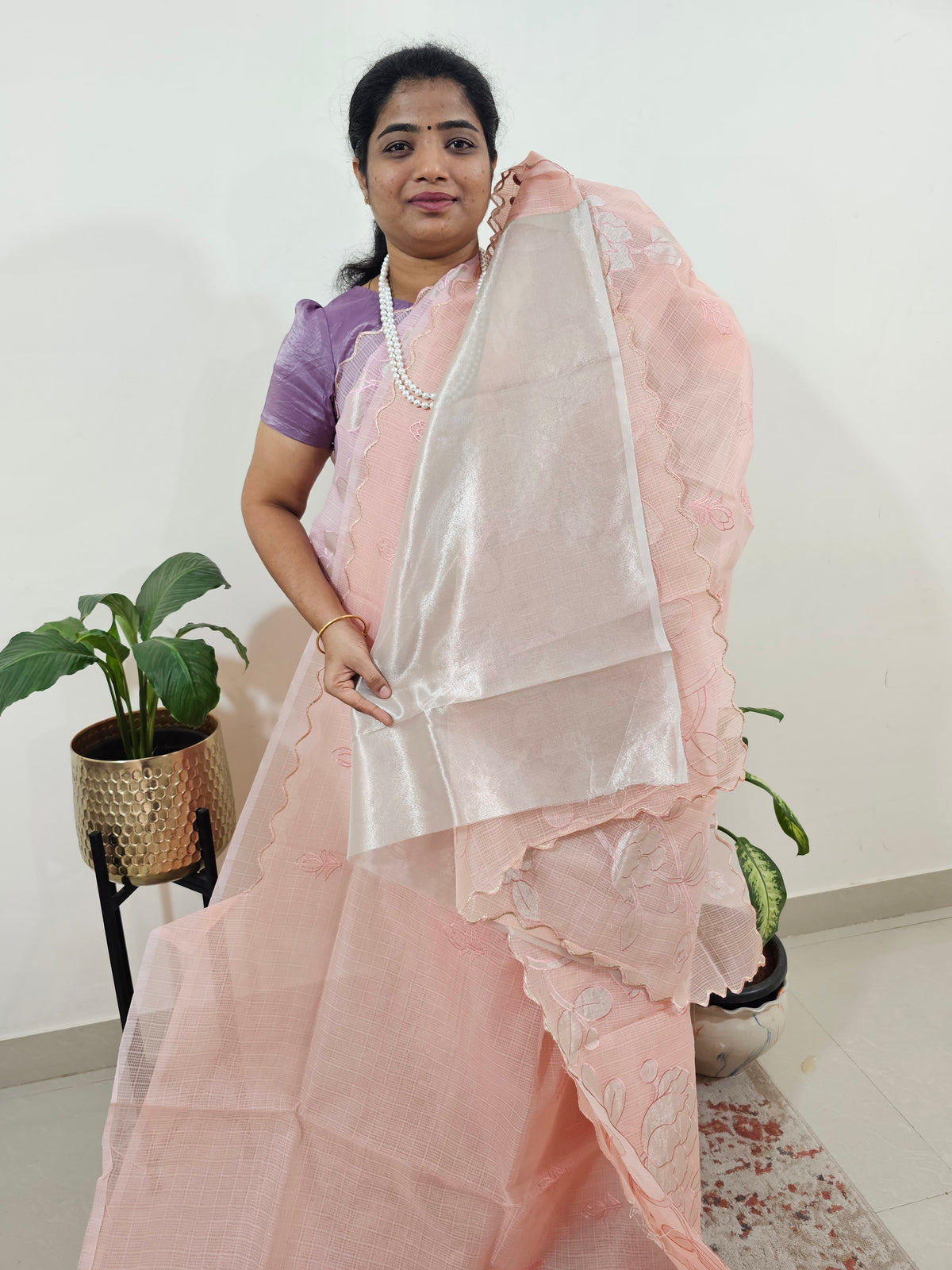 Premium Kota Designer Saree with Classy Patch Work - Pastel Peach