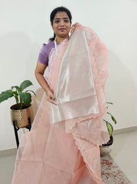 Premium Kota Designer Saree with Classy Patch Work - Pastel Peach